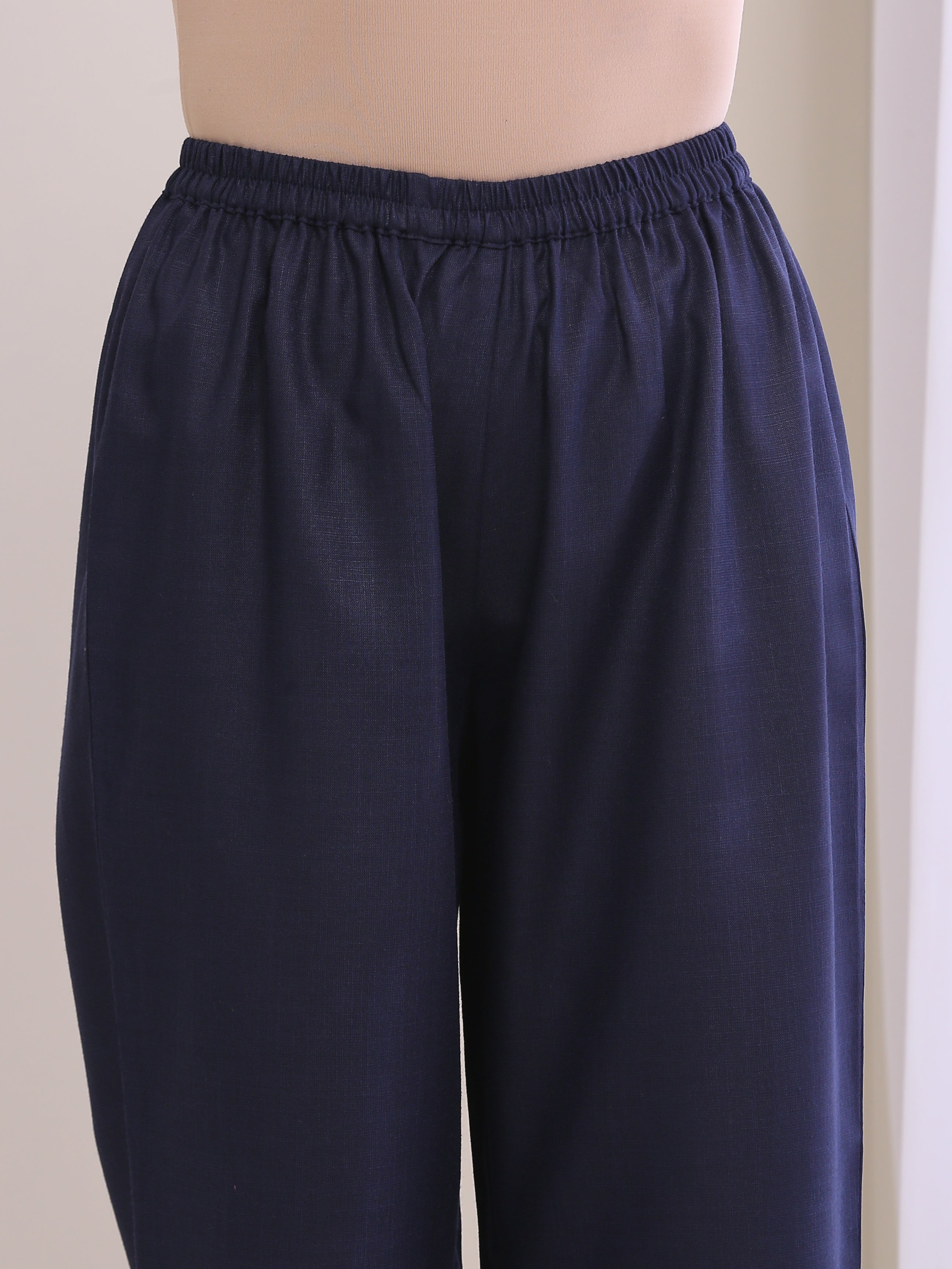 trueBrowns Blue Slub High Slit Kurta Pant Set - Distacart