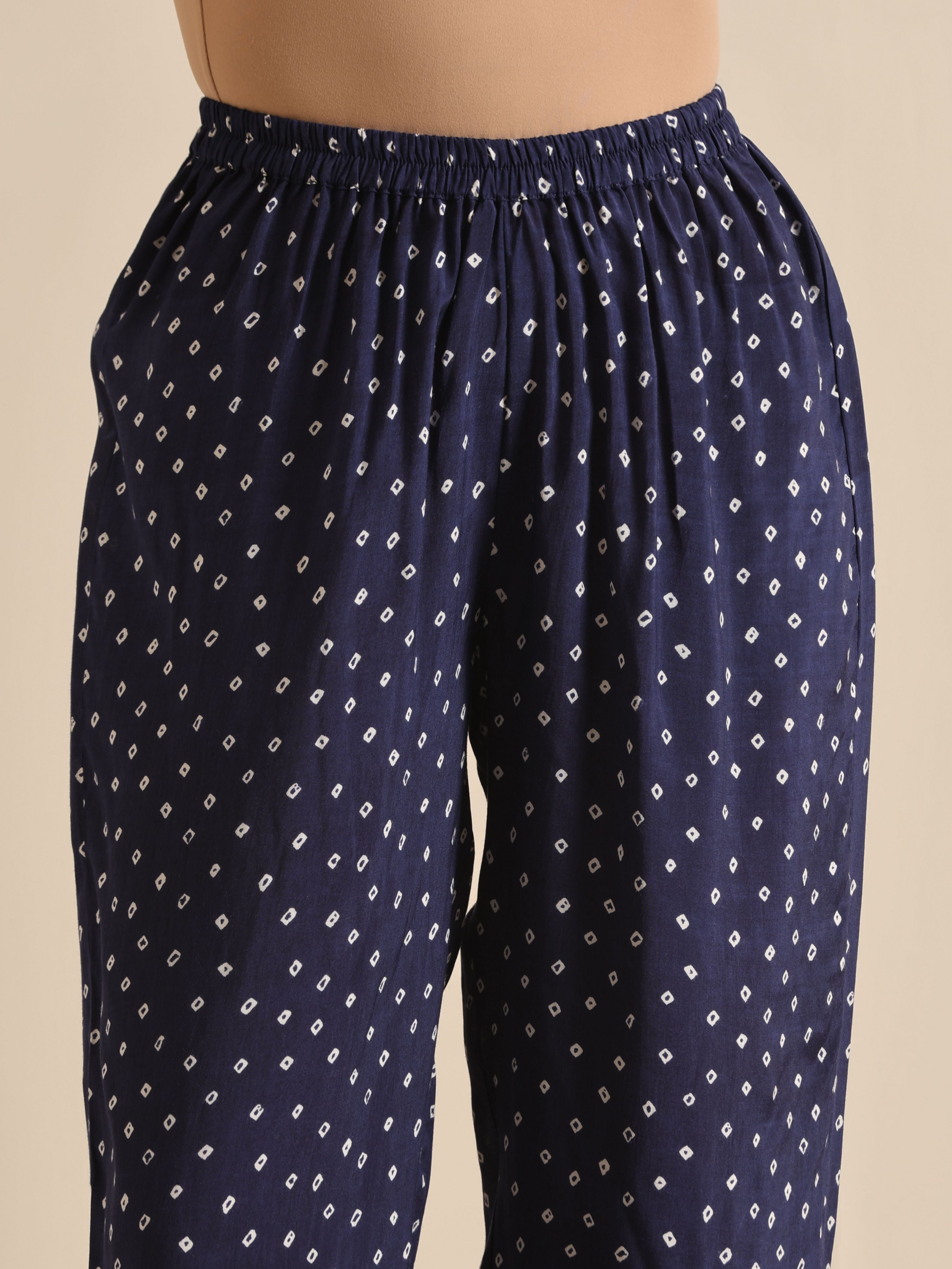 trueBrowns Blue Bandhani Silk Printed Boxy Fit Co-Ord Set - Distacart