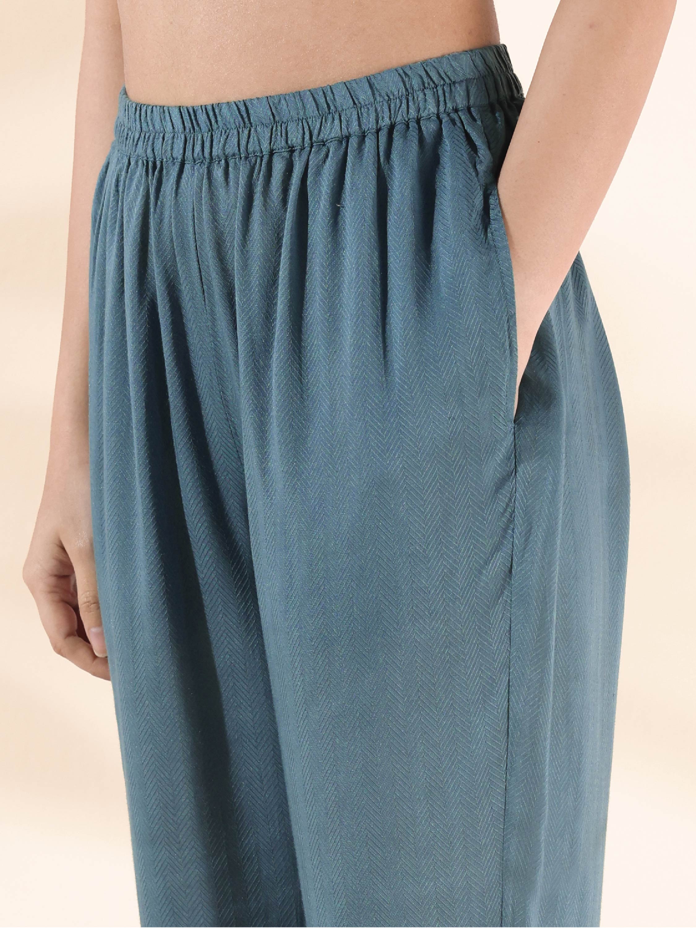trueBrowns Turquoise Viscose Dobby Flared Kurta Pant Set - Distacart