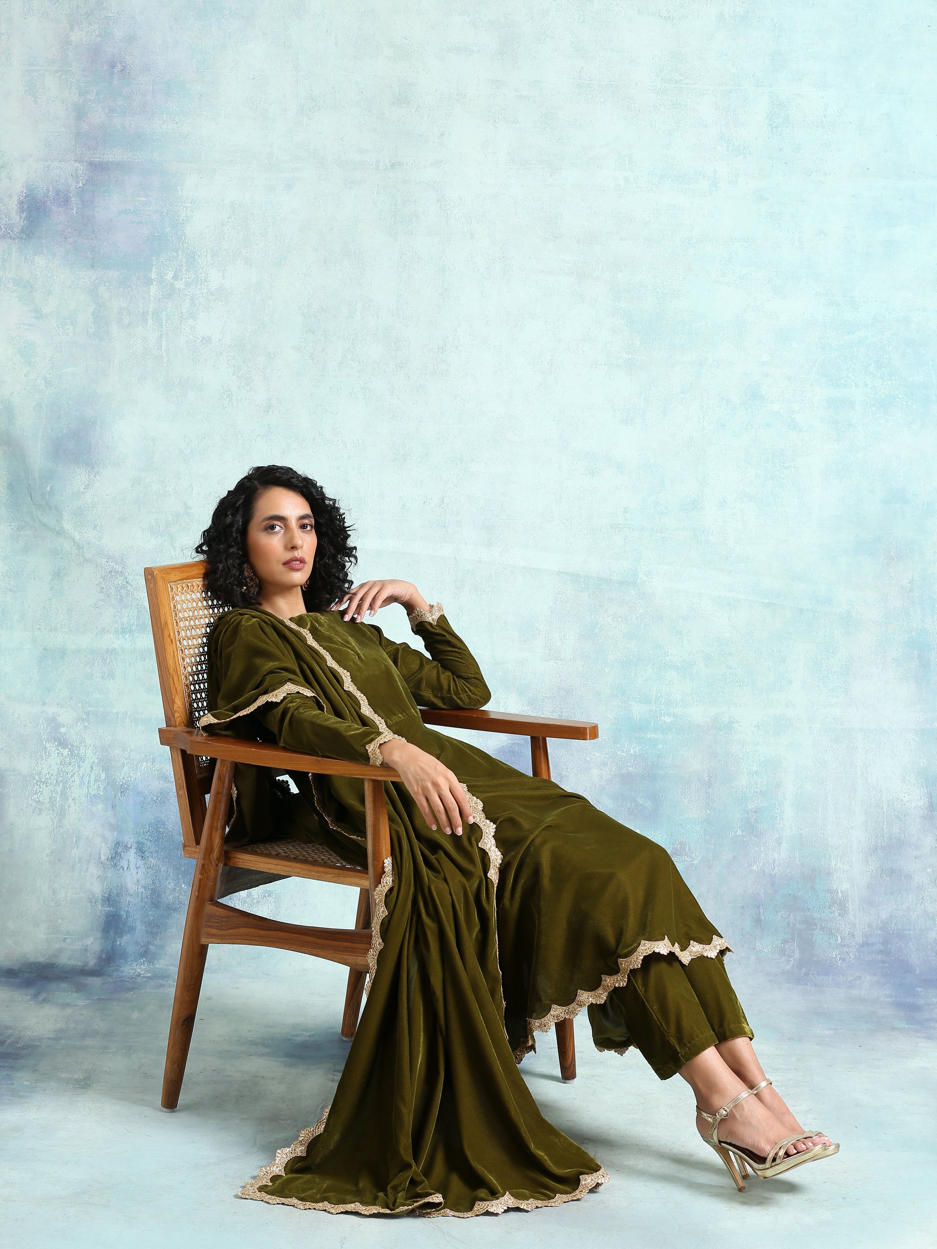 trueBrowns Mehandi Velvet Anarkali Kurta - Distacart