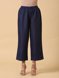 Thumbnail for trueBrowns Cotton Linen Dark Blue Kurta Pant Set - Distacart