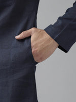 Thumbnail for Fabmade Men Navy Blue Cotton Linen Kurta Pyjama - Distacart