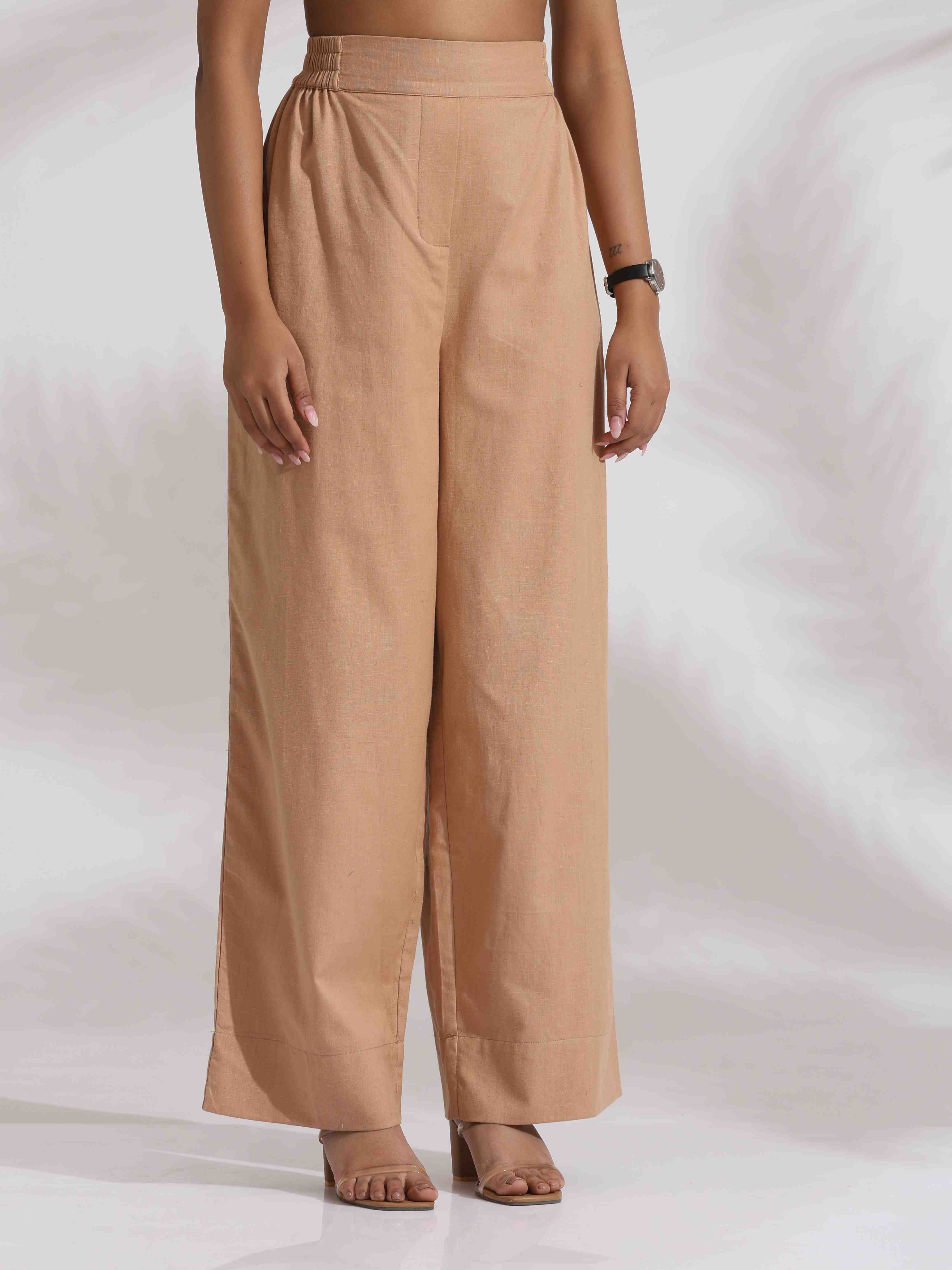 trueBrowns Beige Cotton Embroidered Shirt Top Co-ord Set - Distacart
