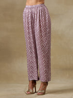 Thumbnail for trueBrowns Dark Mauve Bandhani Printed Silk Collared Co-Ord Set - Distacart