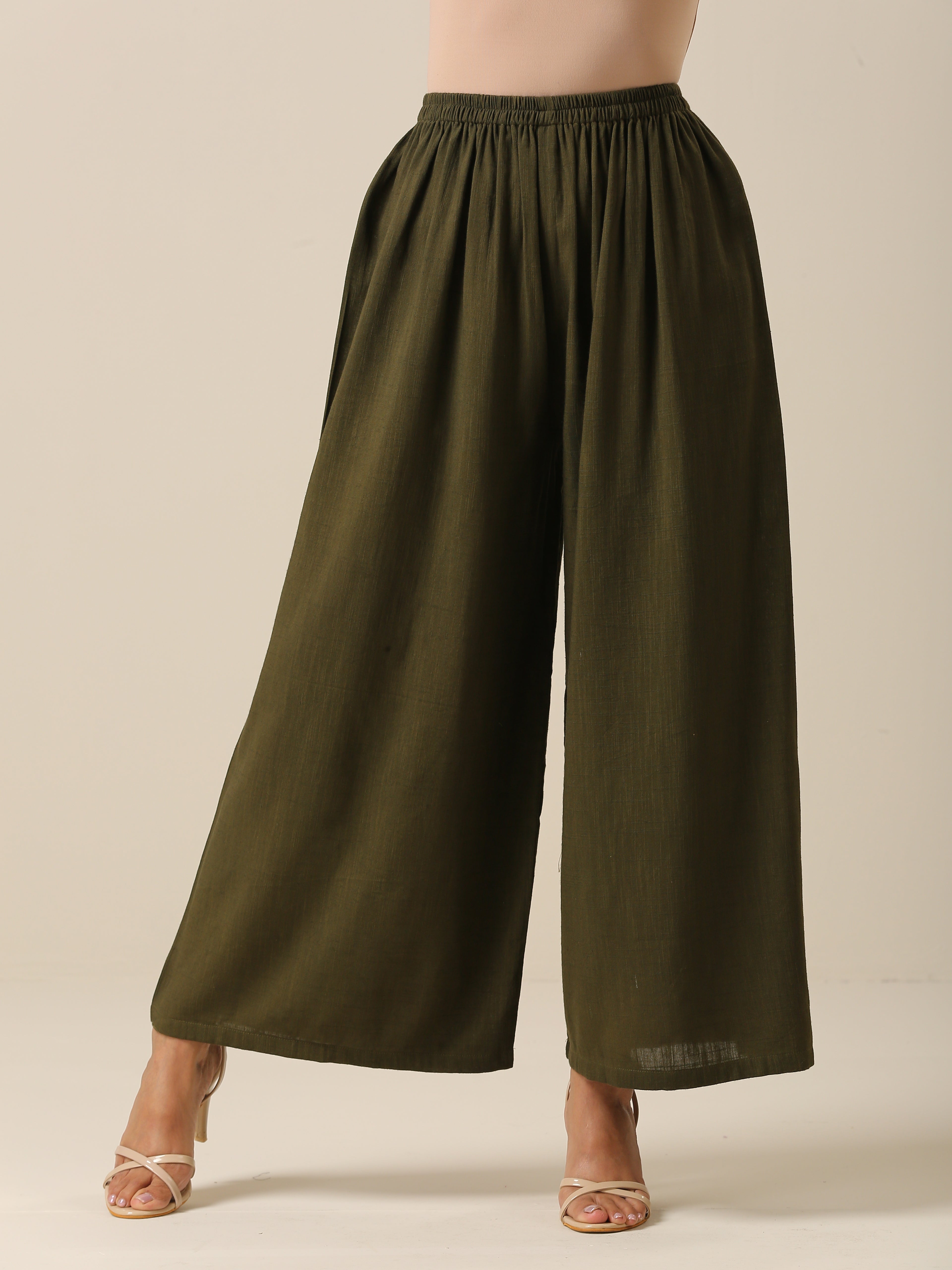 trueBrowns Lime Slub Texture Slit Kurta Palazzo Set - Distacart