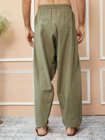 Thumbnail for Fabmade Olive Cotton Linen Pathani Kurta With Salwar - Distacart