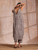 Thumbnail for trueBrowns Clay Dabu Buta Print Cotton Sleeveless Flared Kurta Pant Set - Distacart
