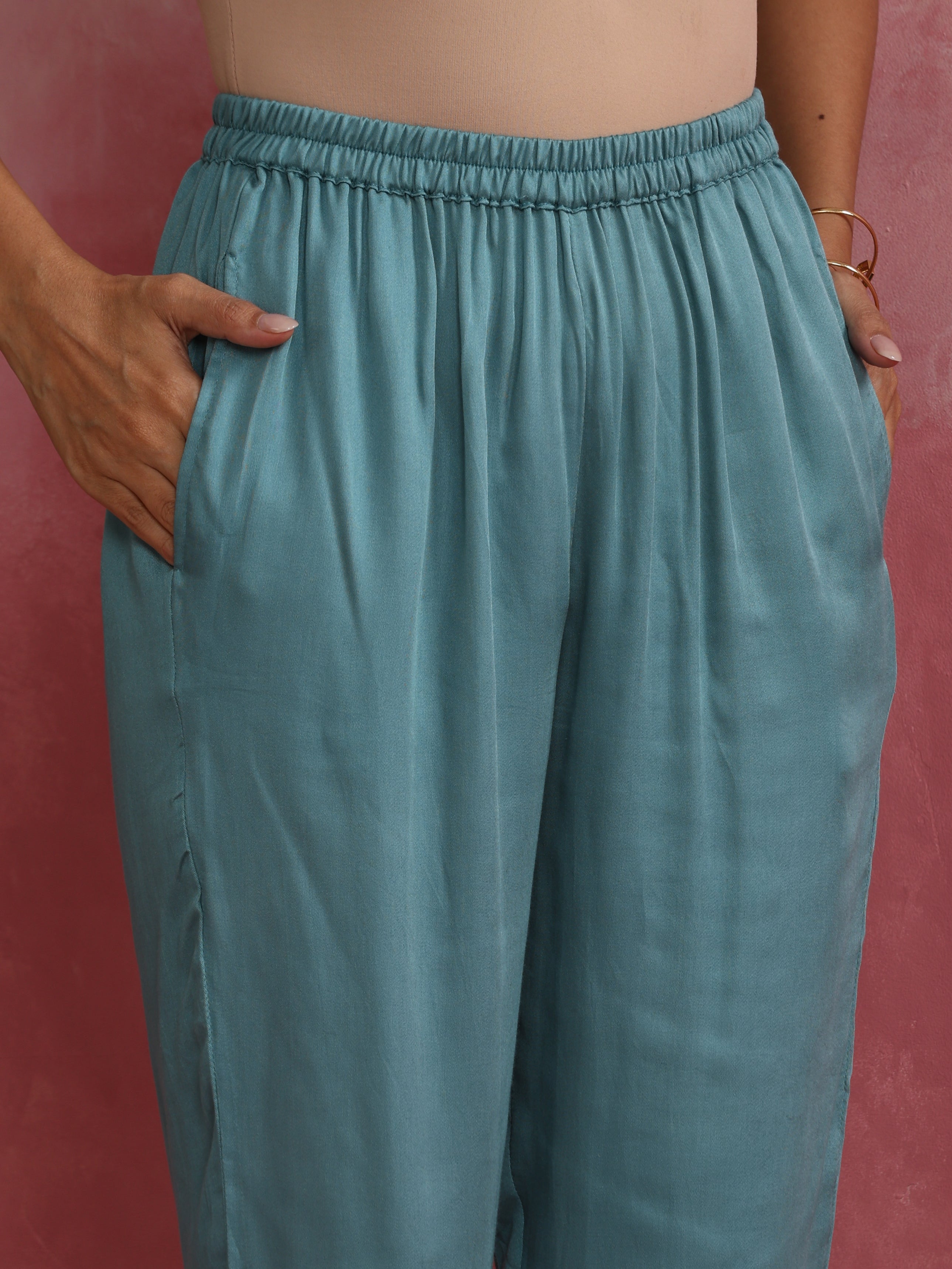 trueBrowns Light Blue Modal Straight Kurta Co-ord Set - Distacart