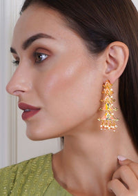 Thumbnail for New Partywear Orange Raja Rani Meenakari Drop Earrings for Womens by House of Ree