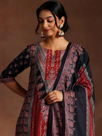 Thumbnail for Libas Black Printed Crepe Straight Suit With Dupatta