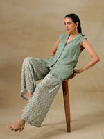 Thumbnail for trueBrowns Light Green Bandhani Printed Silk Sleevesless Jacket Pant Set - Distacart