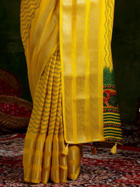 Thumbnail for Libas Mustard Printed Silk Blend Saree With Unstitched Blouse Piece