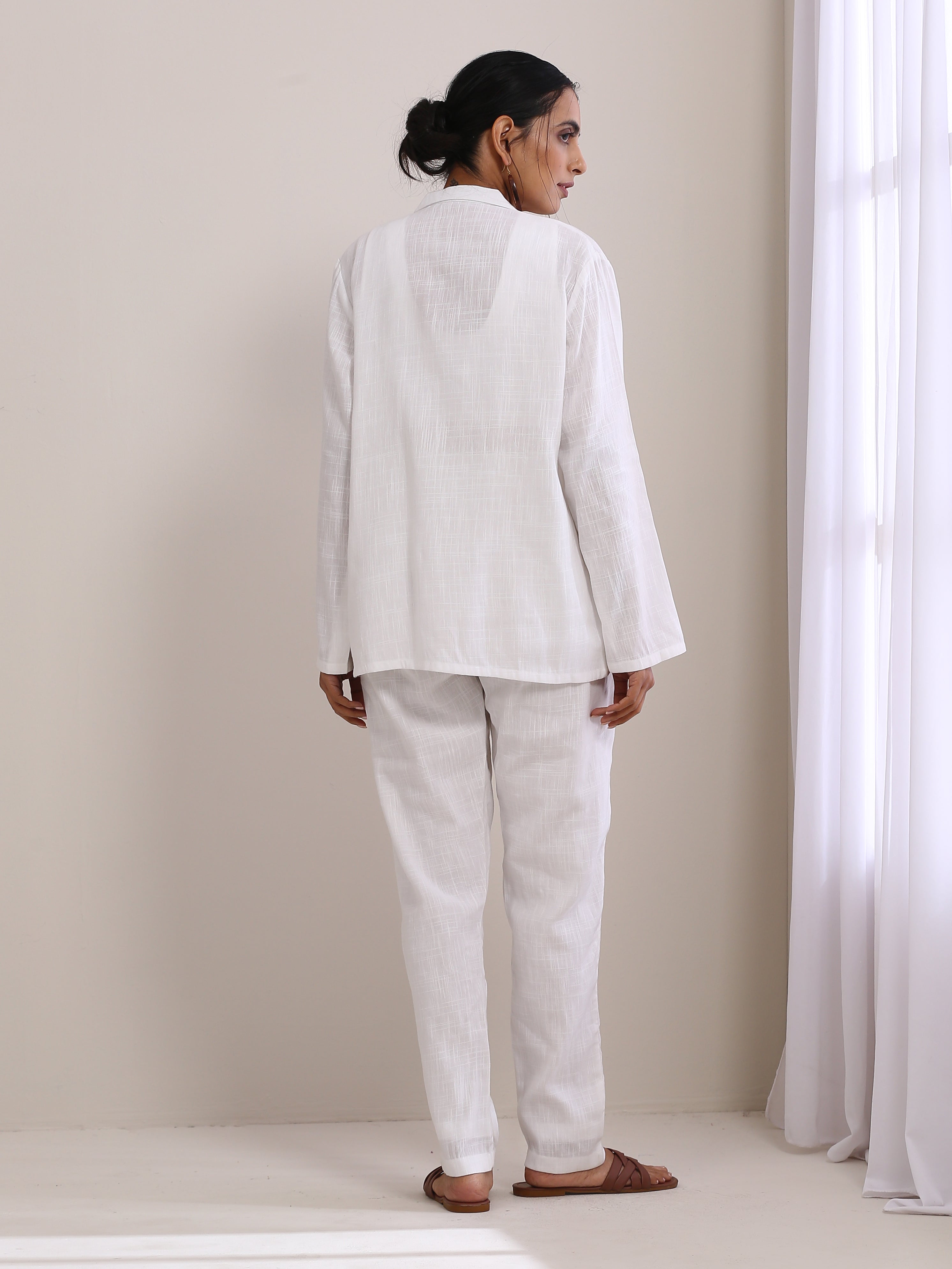 trueBrowns White Slub Texture Pant Suit Set - Distacart