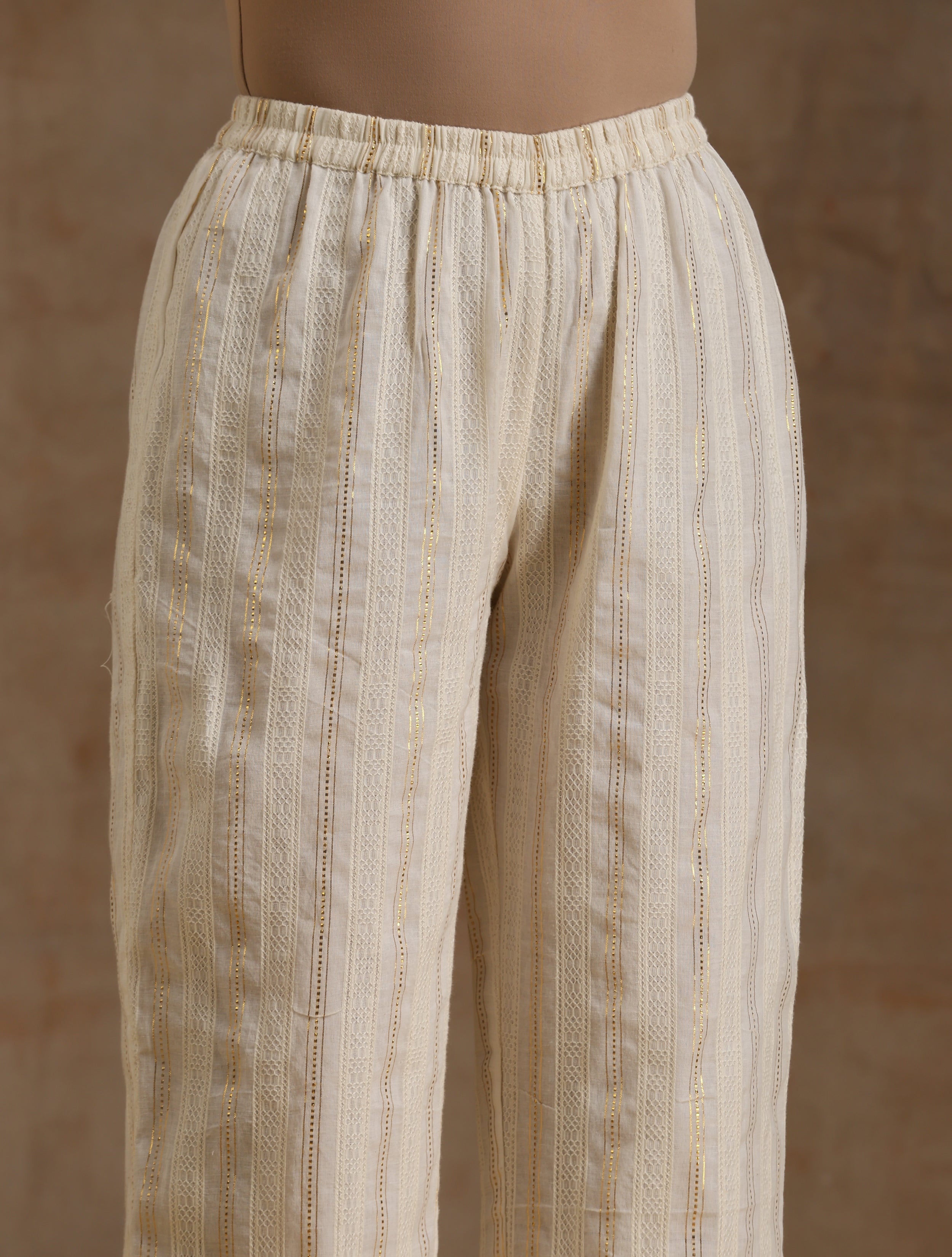 trueBrowns Ivory Gold Cotton Relaxed Co-Ord Set - Distacart