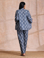Thumbnail for trueBrowns Grey On Grey Ikat Print Cotton Pant Suit Set - Distacart