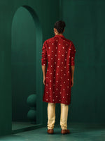 Thumbnail for trueBrowns Men's Maroon Diamond Viscose Silk Long Kurta - Distacart