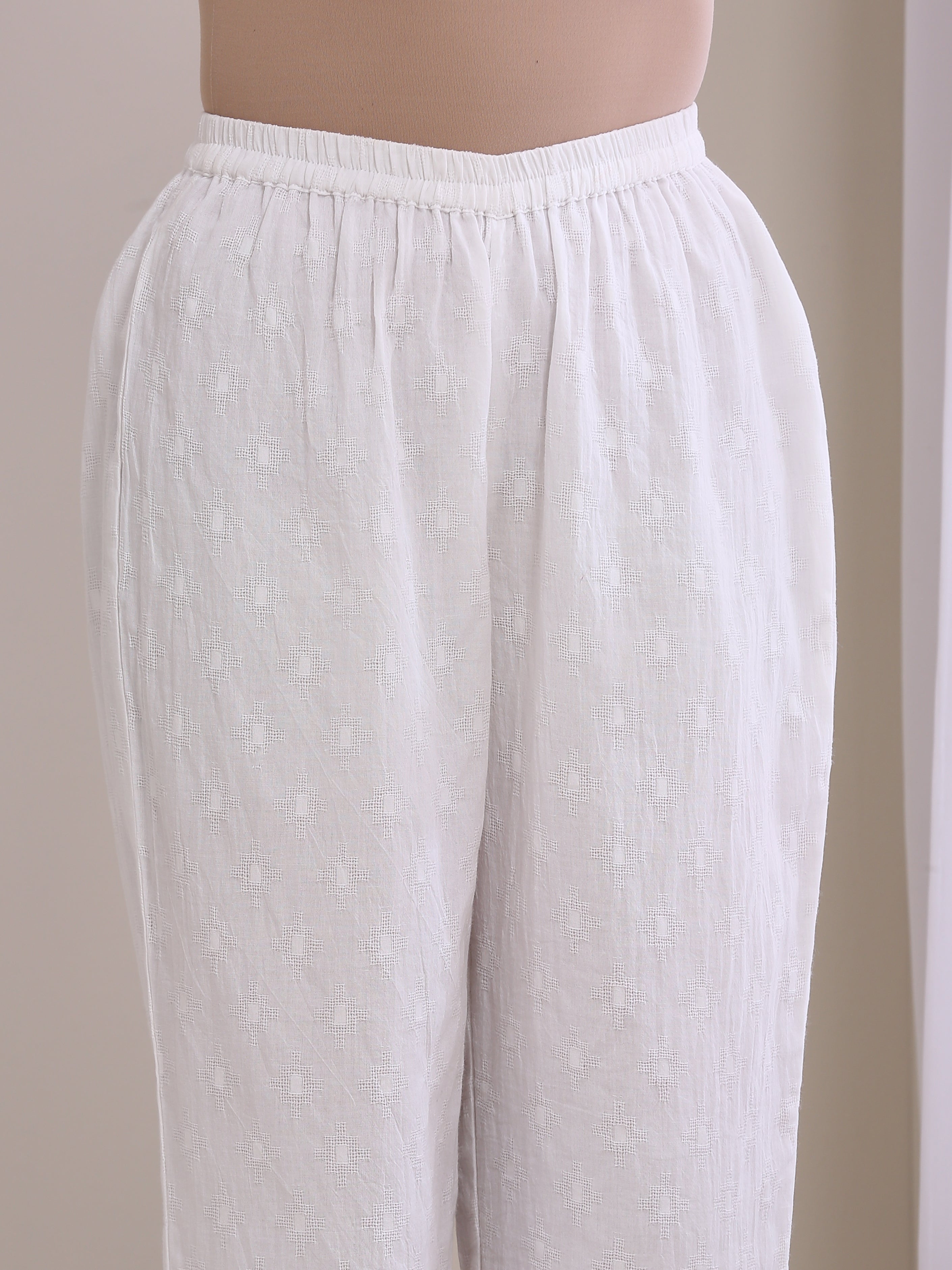 trueBrowns White Dobby Short Asymmetric Co-Ord Set - Distacart