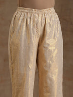 Thumbnail for trueBrowns Ivory Gold Cotton Neck Pleat Kurta Set - Distacart