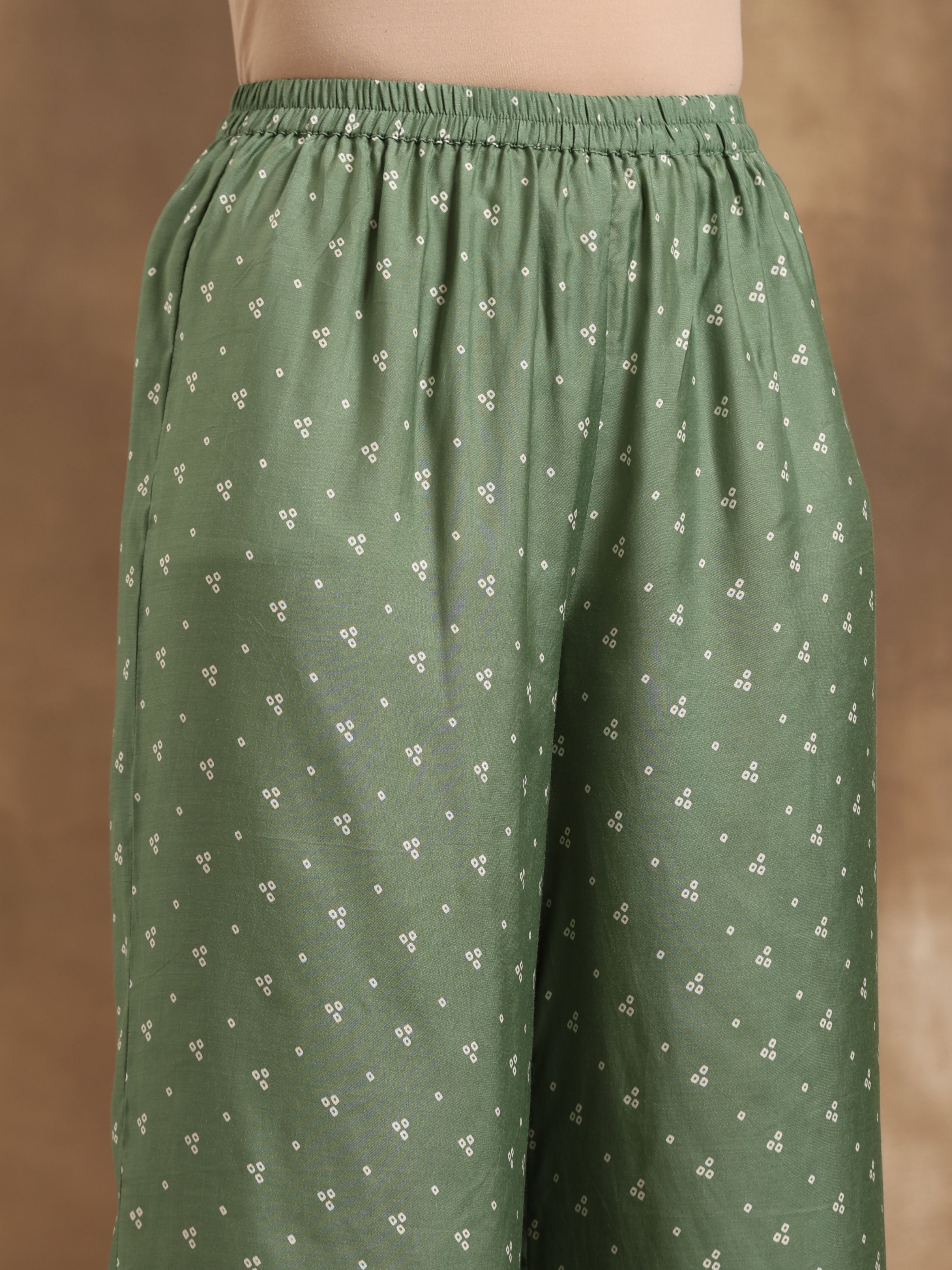 trueBrowns Light Green Bandhani Printed Silk Co-Ord Set - Distacart