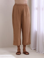Thumbnail for trueBrowns Beige Dobby Gathered Kurta Pant Set - Distacart