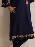Thumbnail for trueBrowns Blue Floral Embroidered Woollen Phiran Kurta - Distacart
