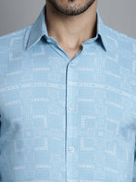 Thumbnail for Jainish Men's Geomatric Printed Formal Shirts - Sky Blue - Distacart