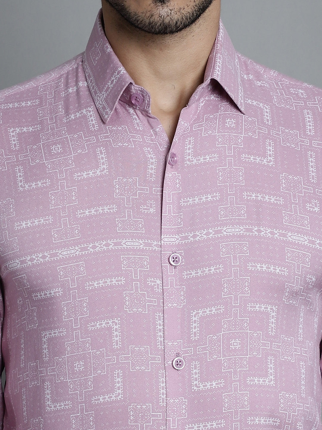 Jainish Men's Geomatric Printed Formal Shirts - Magenta - Distacart