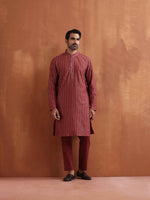 Thumbnail for trueBrowns Men's Rust Cotton Dobby Kurta - Distacart