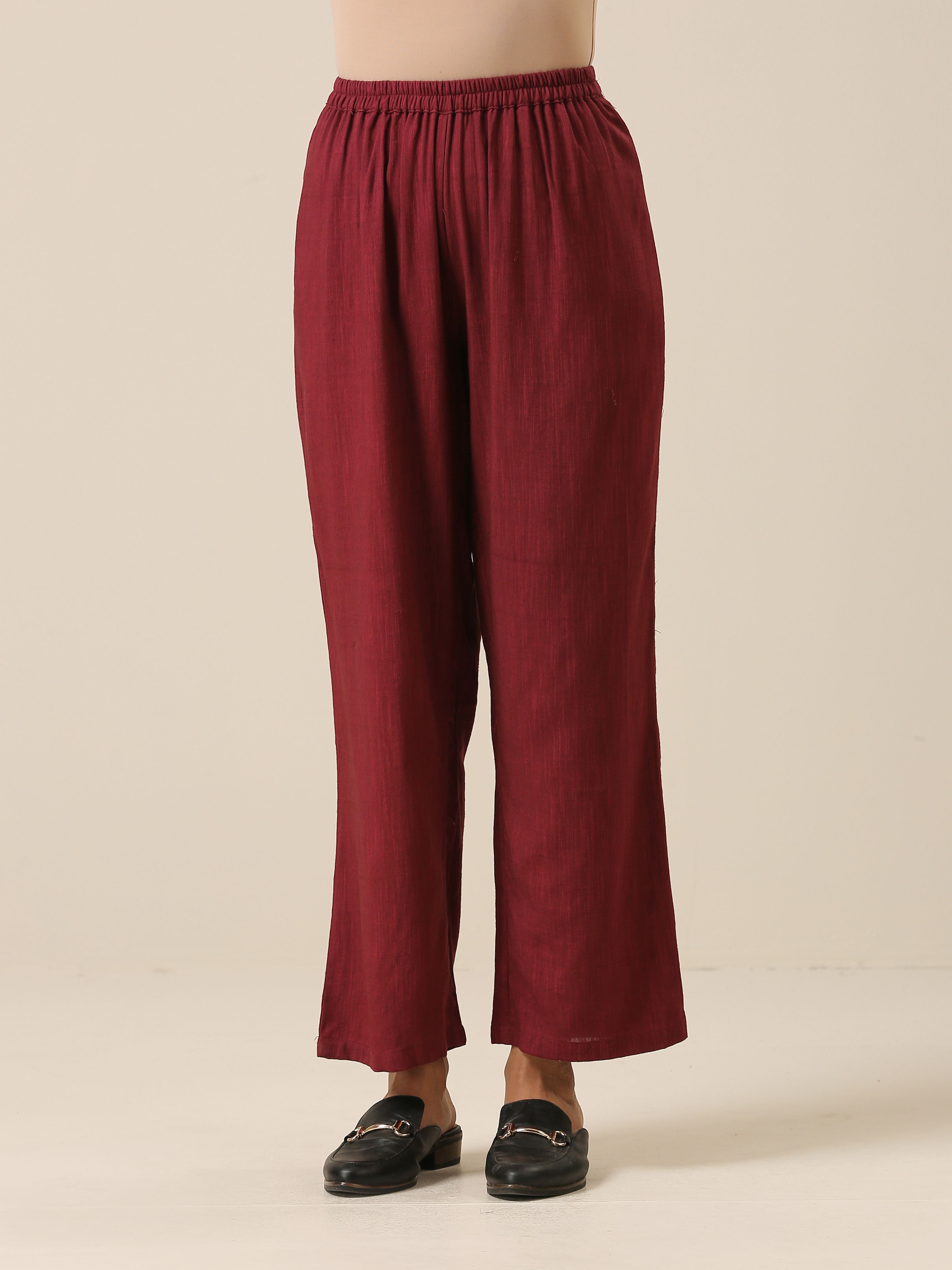 trueBrowns Ruby Wine Slub Textured Collar Co-Ord Set - Distacart