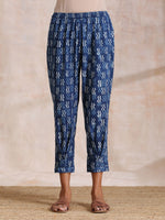 Thumbnail for trueBrowns Indigo Dabu Zig-Zag Motifs Print Cotton Sleeveless Co-Ord Set - Distacart