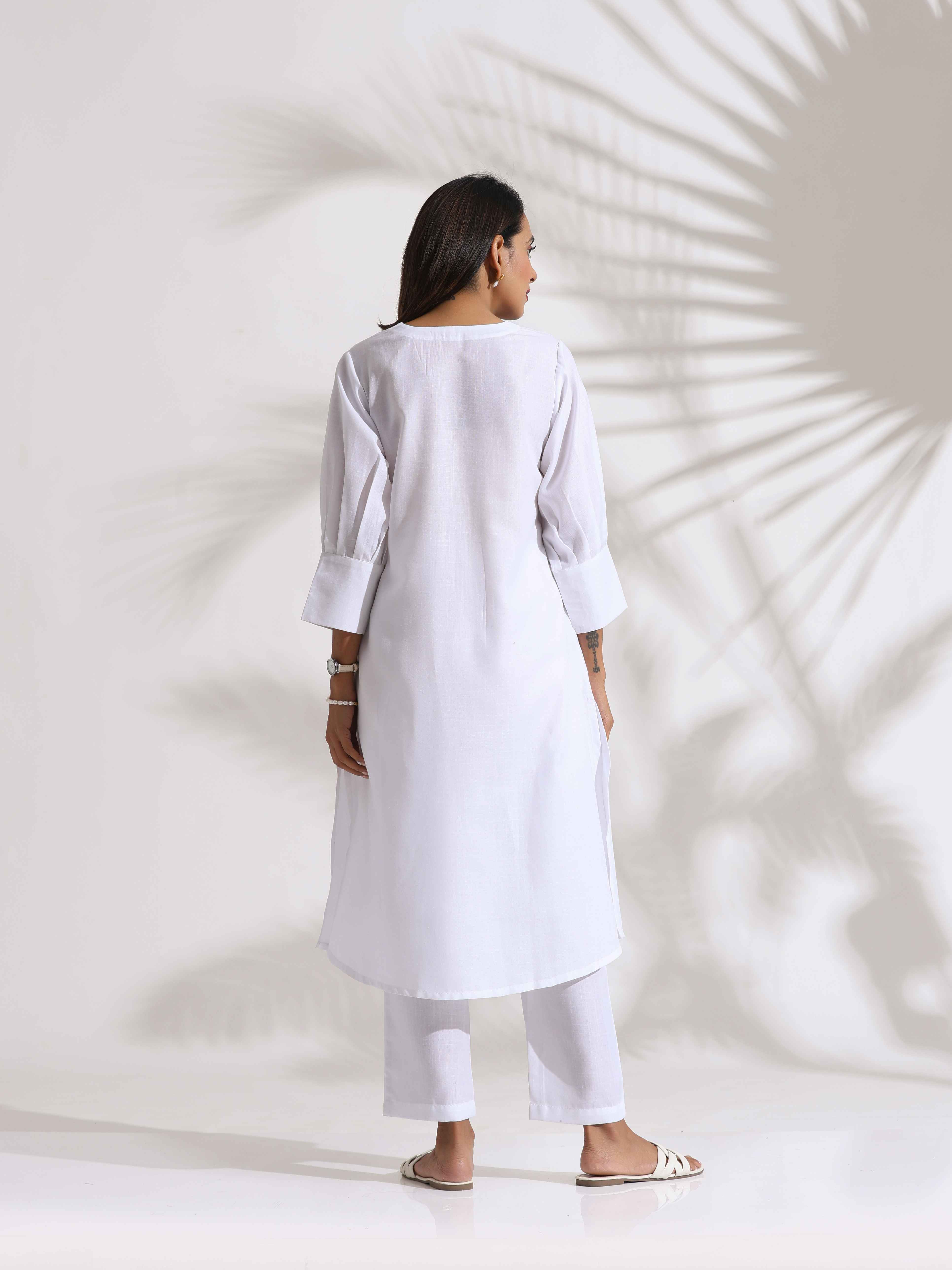 trueBrowns White Slub Kurta Set - Distacart