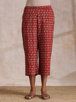 Thumbnail for trueBrowns Rust Red Bagru Camel Print Cotton High-Low Co-Ord Set - Distacart