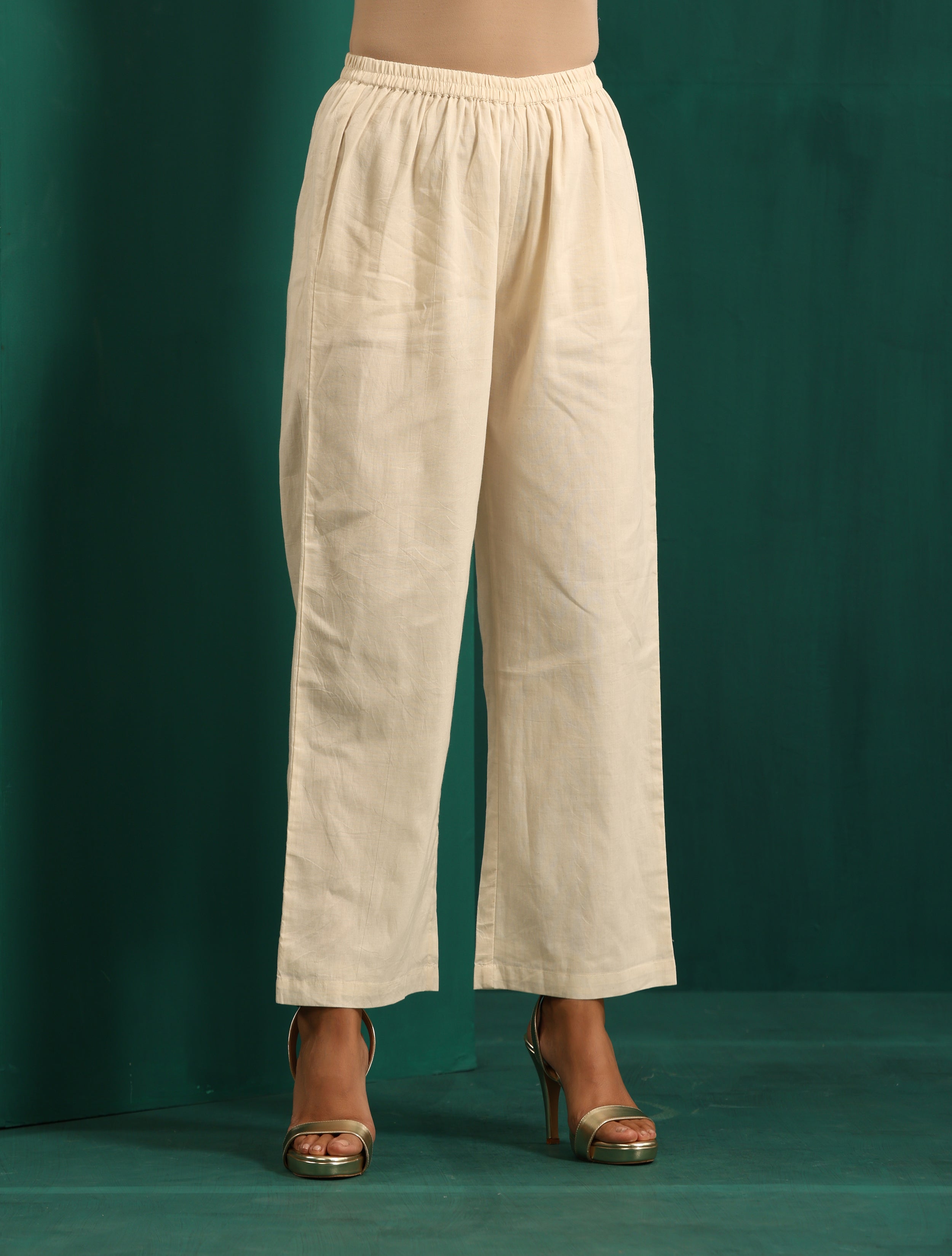 trueBrowns Ivory Peach Cotton Front Pleat Kurta Pant Set - Distacart