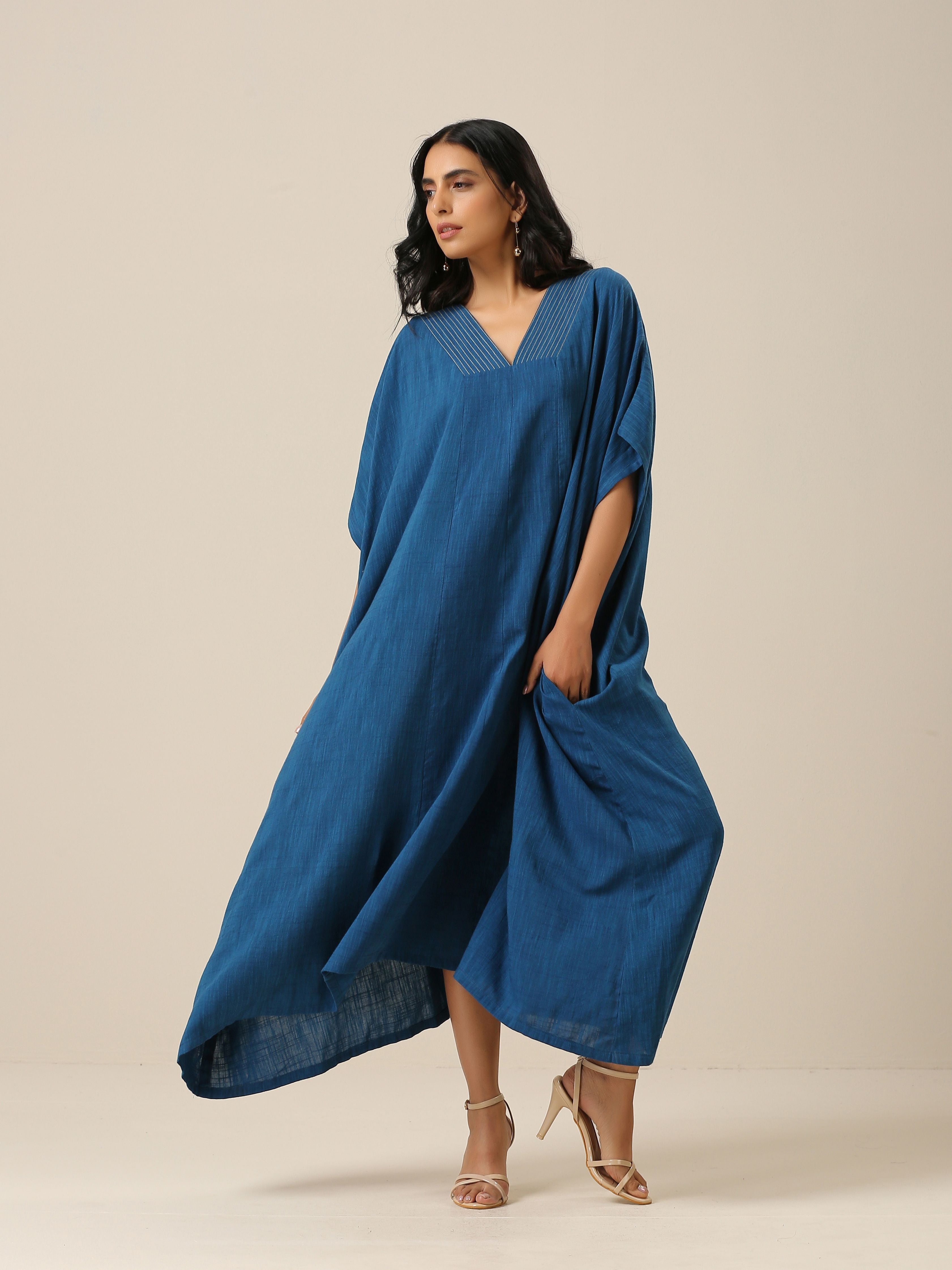 trueBrowns Classic Blue Panel Kaftan dress - Distacart