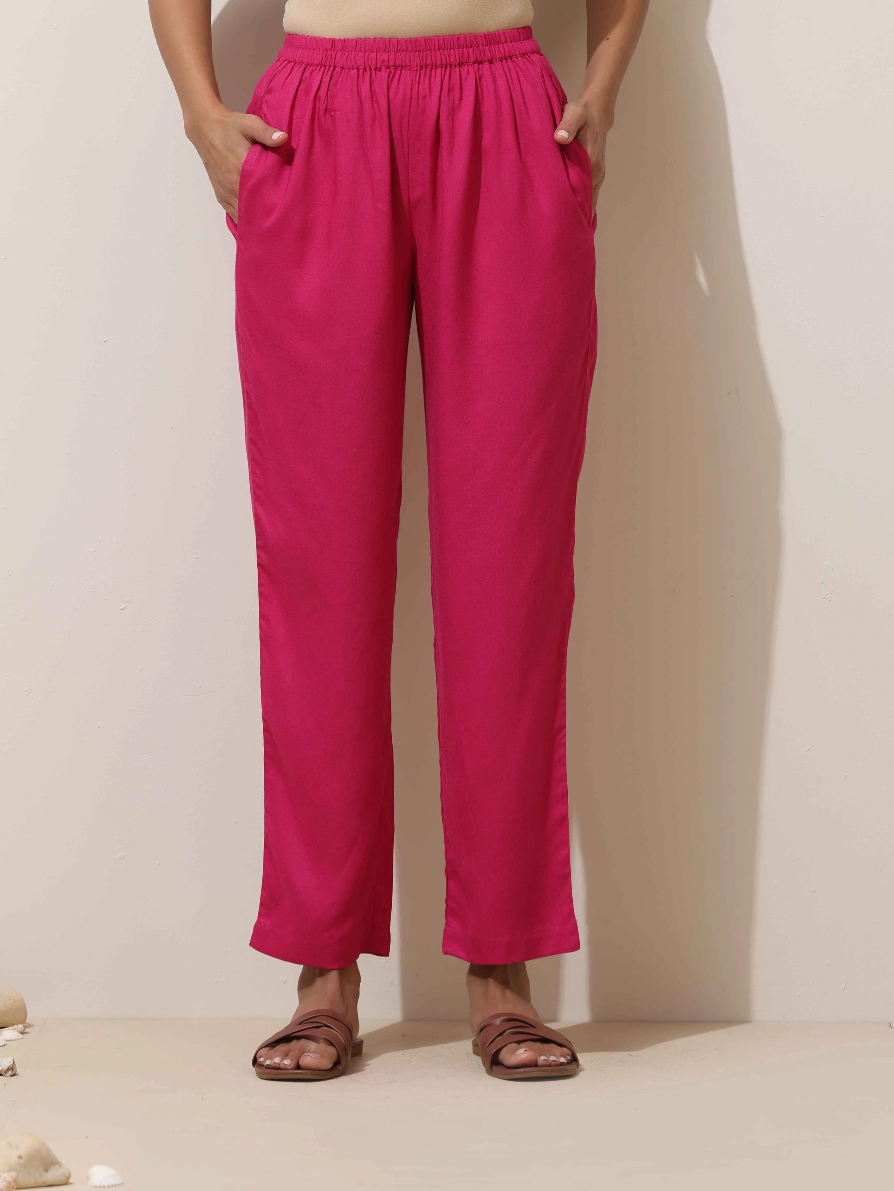 trueBrowns Pink Viscose Kurta Pant Set - Distacart