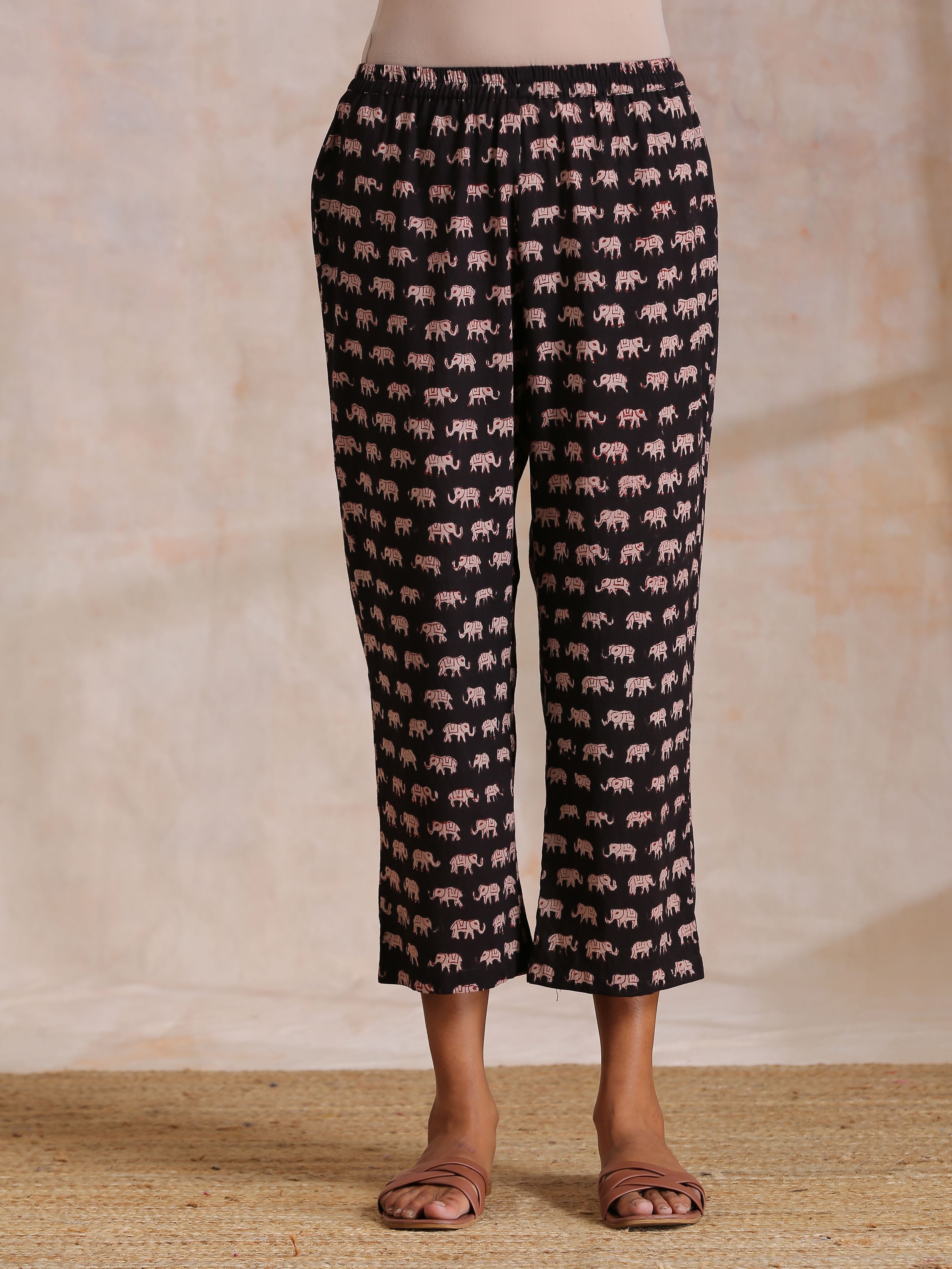 trueBrowns Black Elephant Bagru Print Cotton Kaftan Co-Ord Set - Distacart