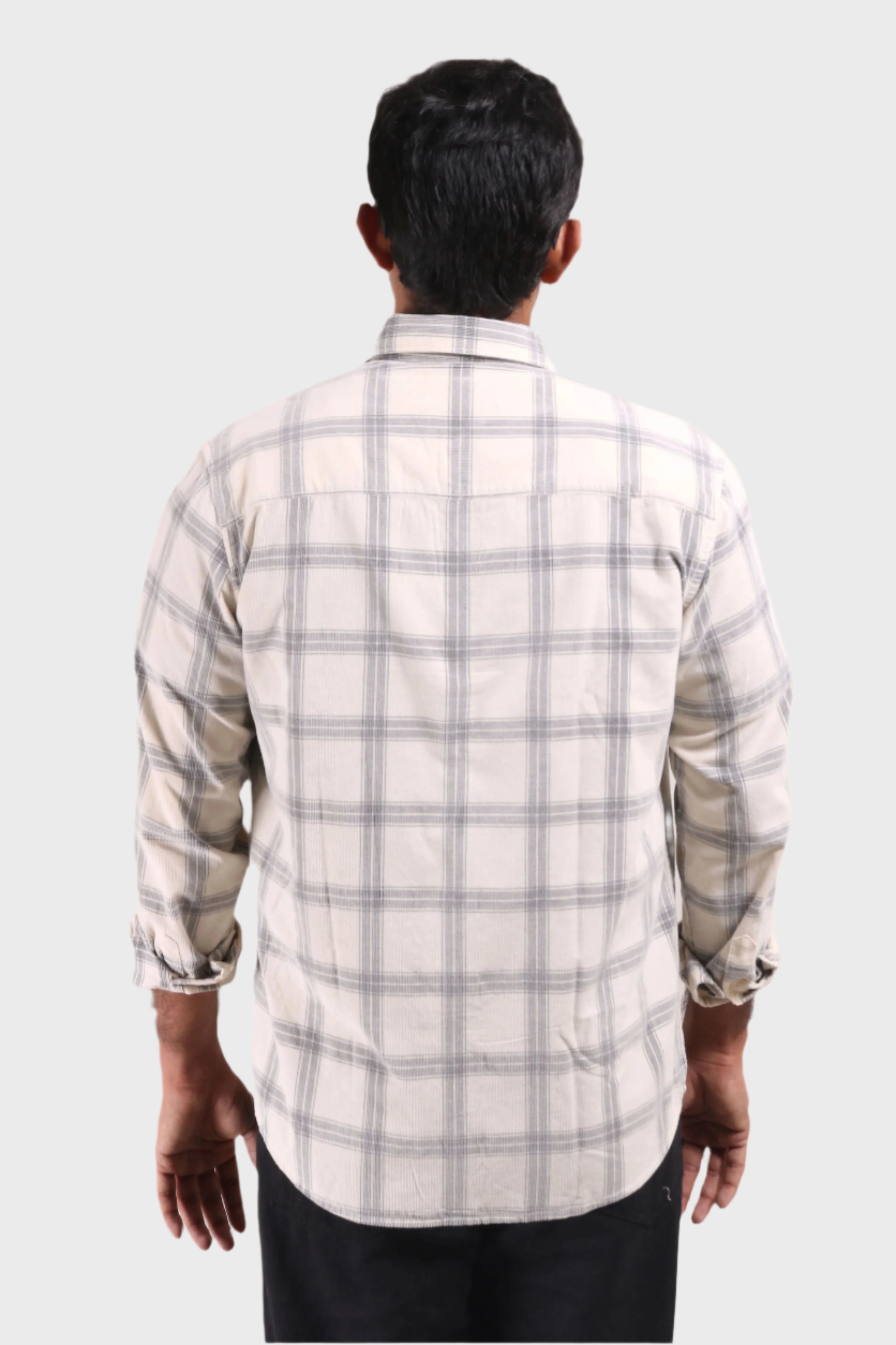 Jonesburg Off White Checks Fine Corduroy Regular Fit Shirt