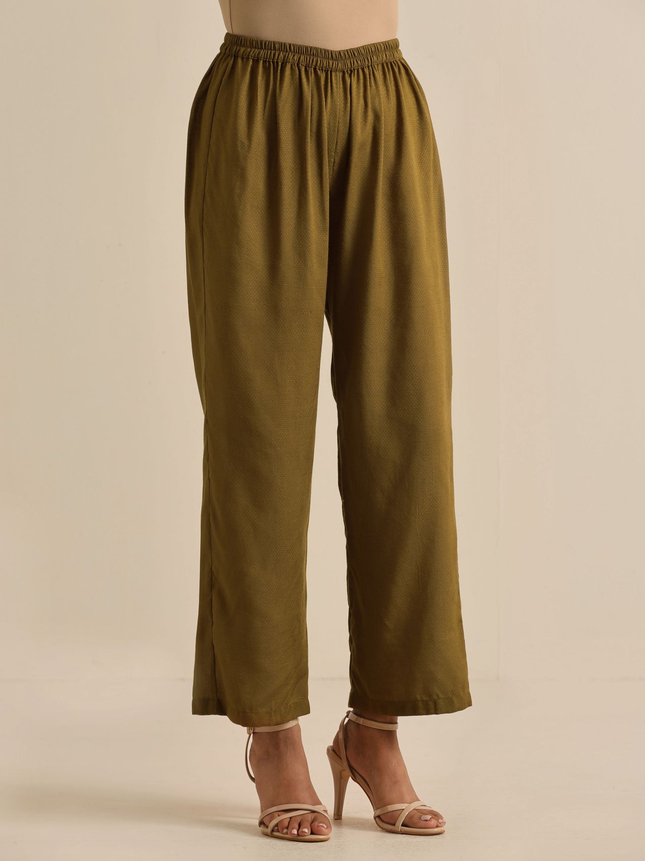 trueBrowns Olive Green Texture Doddy Kaftan Gathered Co-Ord Set - Distacart