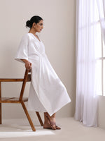 Thumbnail for trueBrowns White Dobby Kaftan Dress - Distacart