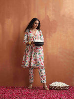 Thumbnail for trueBrowns Off White Print Anarkali Kurta Co-ord Set - Distacart