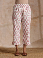 Thumbnail for trueBrowns Pink Buta On White Block Print Cotton Kaftan Co-Ord Set - Distacart