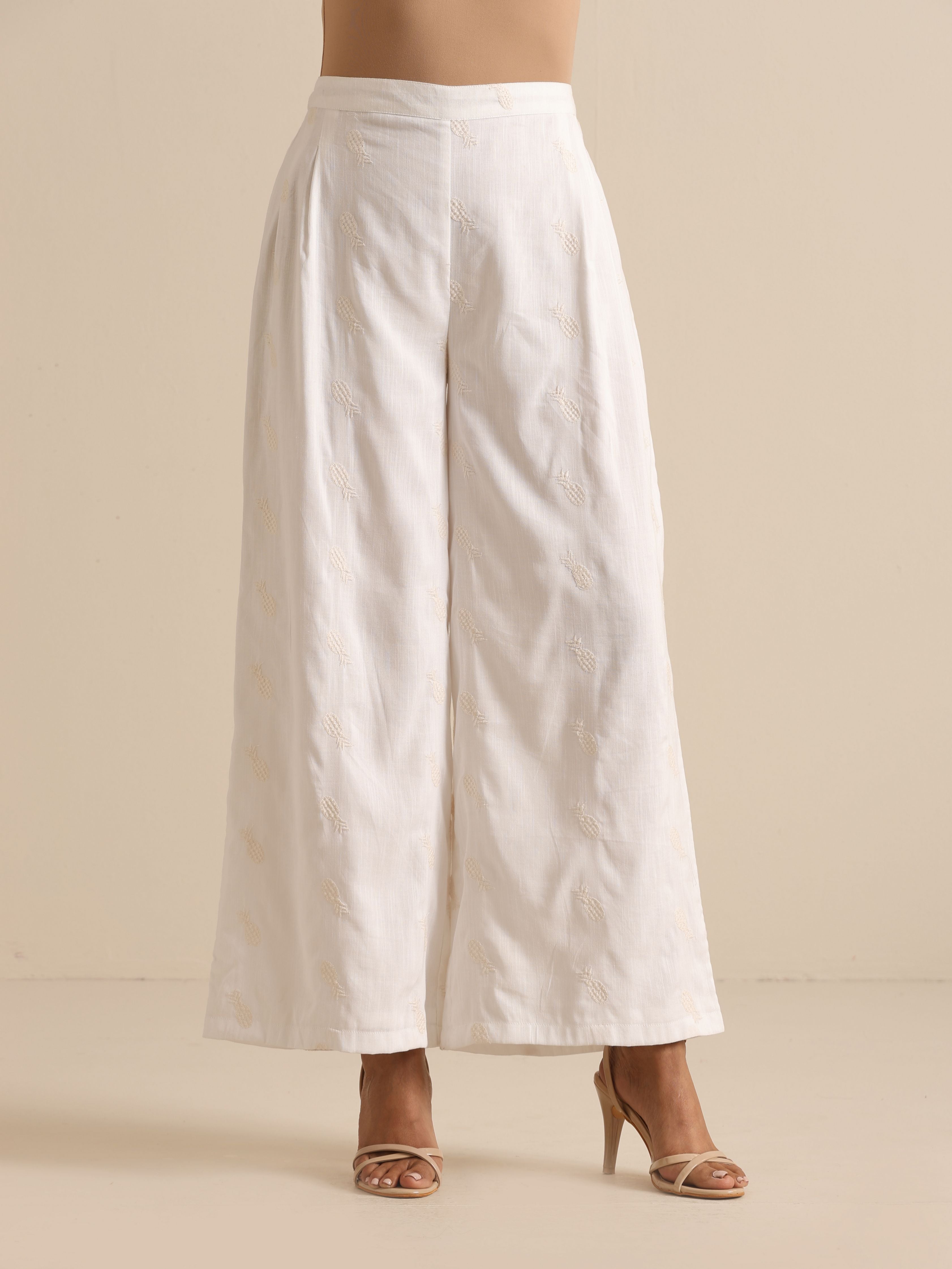 trueBrowns White Pineapple Sleeveless Jacket Pant Set - Distacart