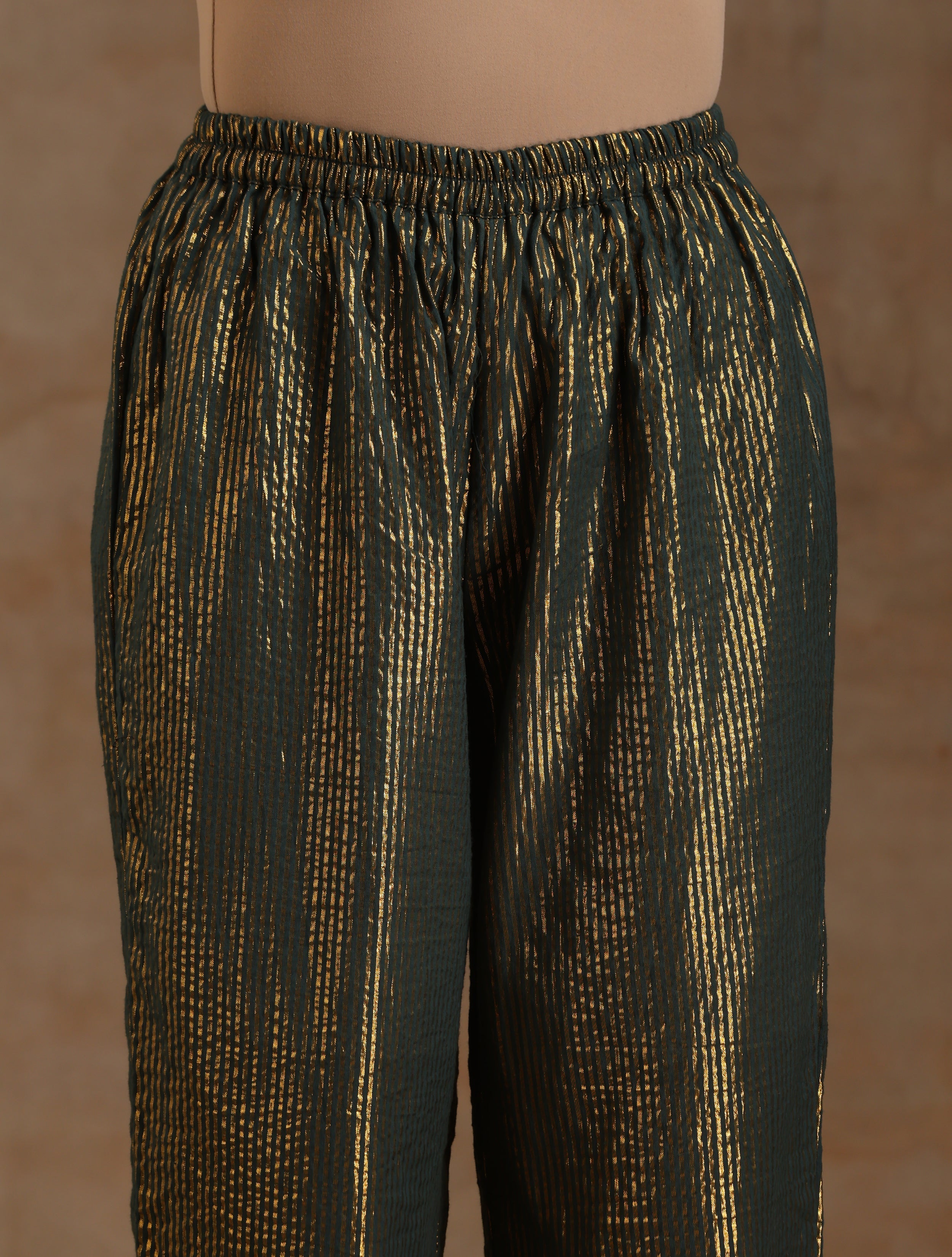 trueBrowns Dark Green Gold Cotton Side Gather Co-Ord Set - Distacart