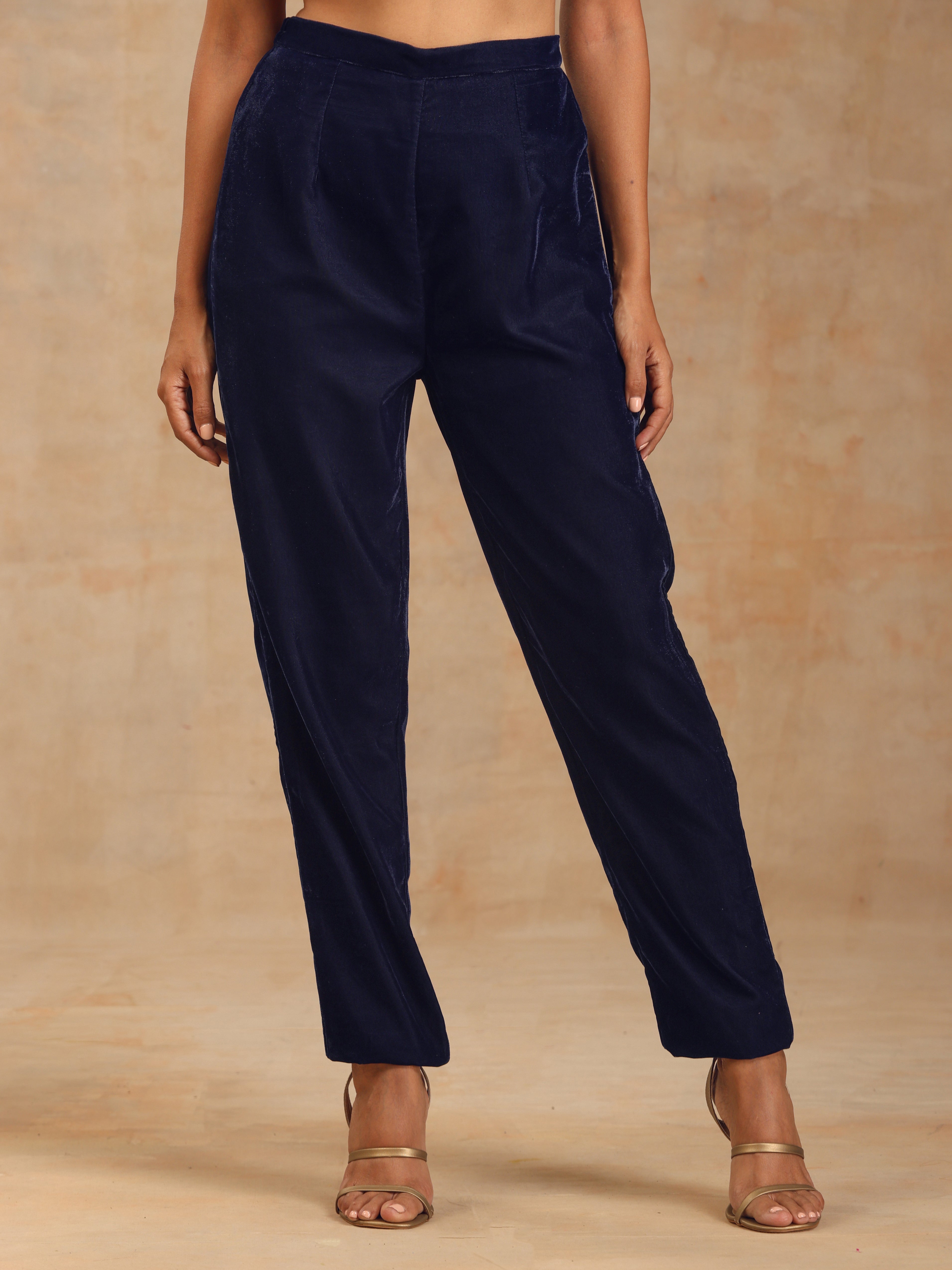 trueBrowns Midnight Blue Velvet Embroidered Jacket Set - Distacart