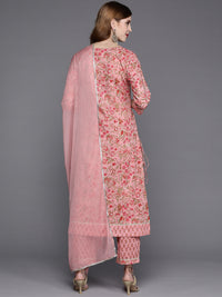 Thumbnail for Varanga Floral Printed Embroidered Kurta With Straight Pant And Chiffon Dupatta