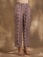 Thumbnail for trueBrowns Dark Mauve Zig Zag Printed Silk Kaftan Co-Ord Set - Distacart