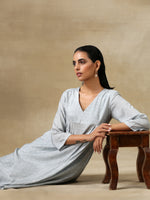 Thumbnail for trueBrowns Grey Bandhani Printed Silk Yoke Kurta Pant Set - Distacart