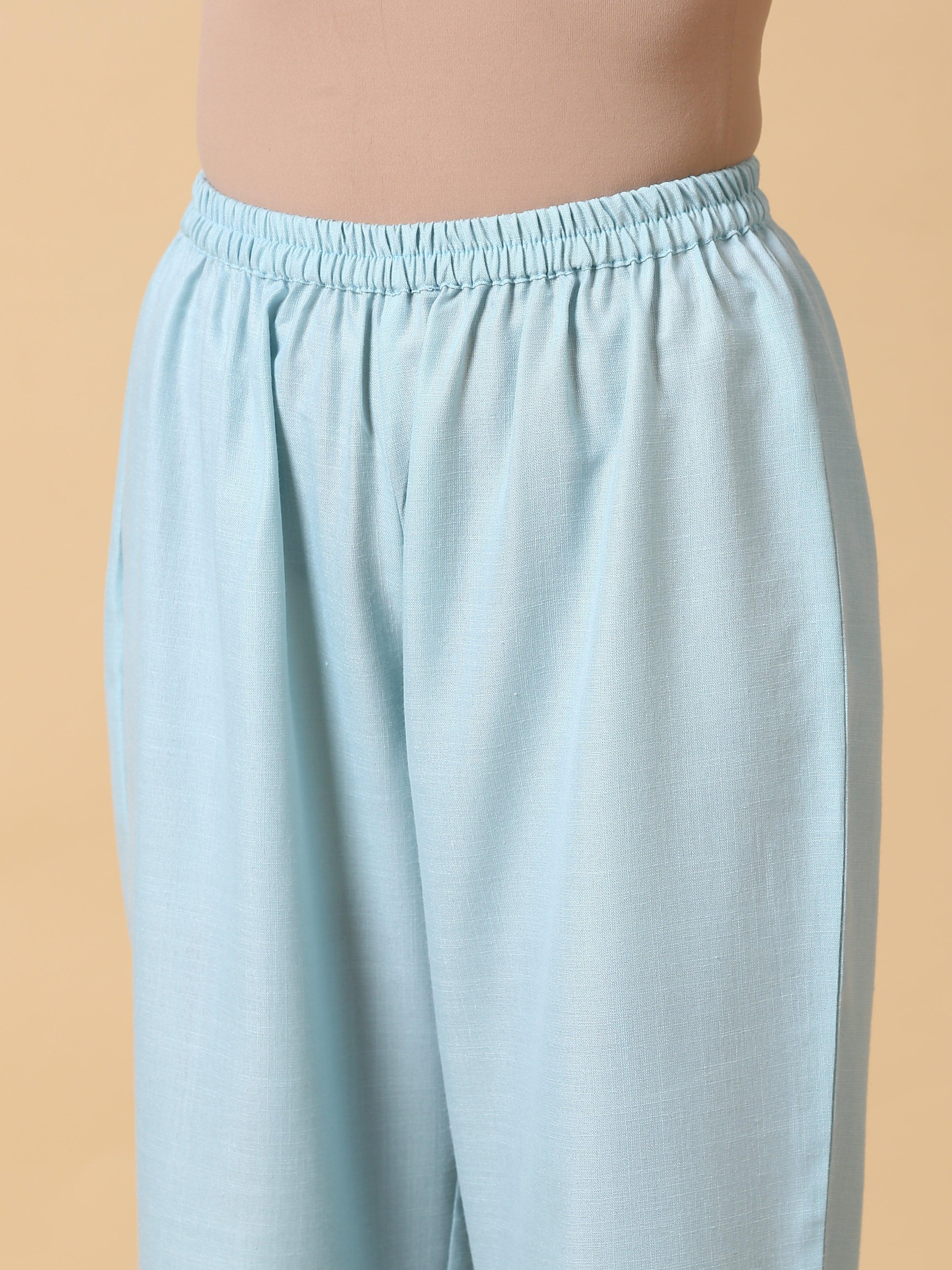 trueBrowns Cotton Linen Light Blue Sleeveless Co-Ord Set - Distacart