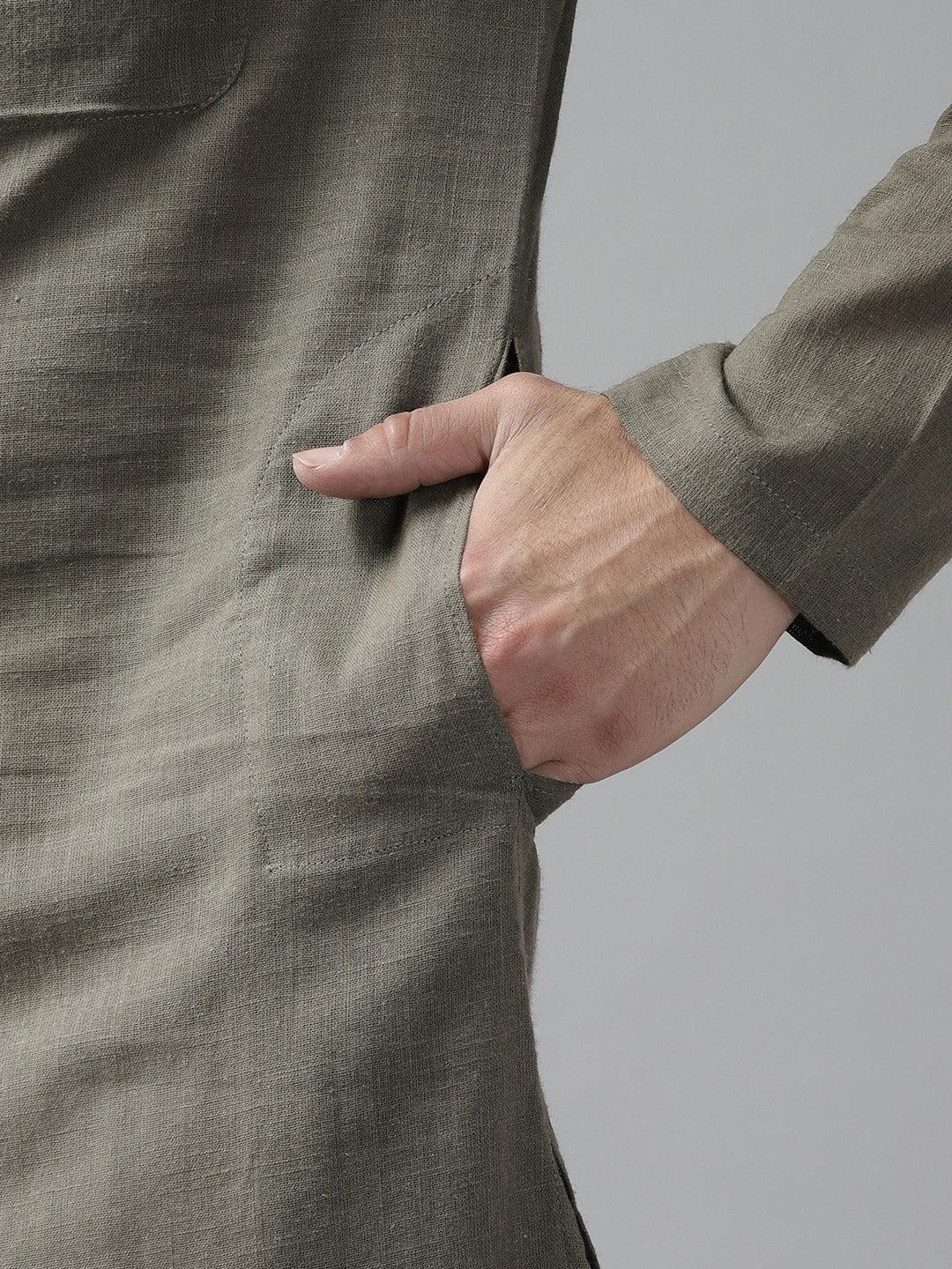 Fabmade Men Khaki Cotton Linen Kurta Pyjama - Distacart