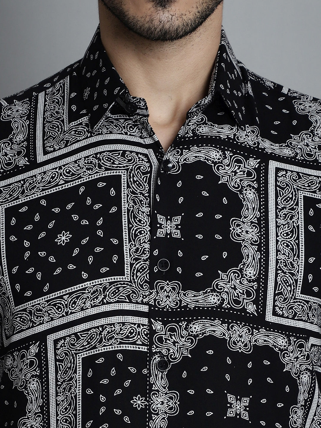 Jainish Men's Paisley Printed Formal Shirts - Black - Distacart